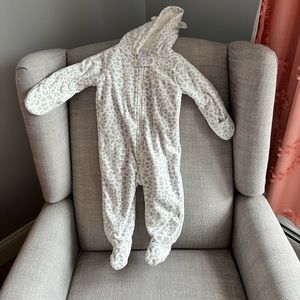 Carters Infant Girls White & Gray Leopard Hooded Fleece Pram Suit
